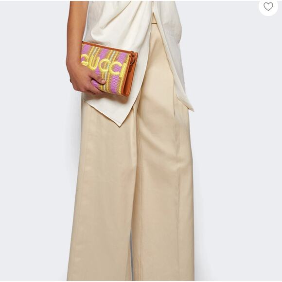 Gucci Multicolor Jute Pouch with Leather Trim NWT - Picture 4 of 8